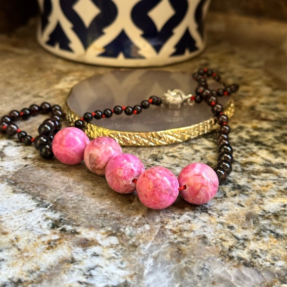 Garnet Rhodonite Beaded Necklace - Picture 7 of 8